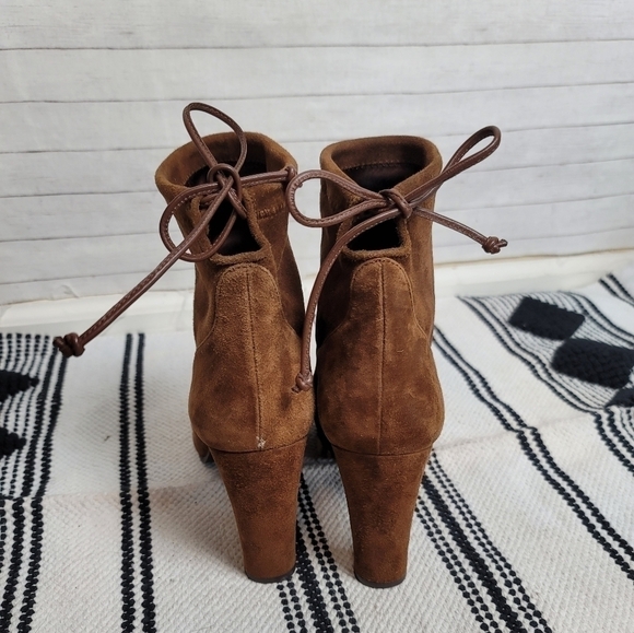 STUART WEITZMAN BROWN SUEDE HEELED BOOTIES, SZ 9.5 / 40 EUR - Picture 6 of 16